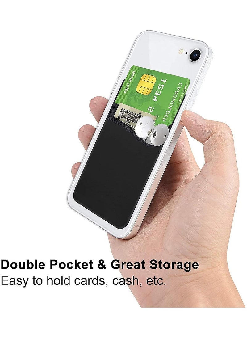 3Pcs Phone Wallet, Phone Card Holder for Back of Phone Case, Dual Pocket Phone Wallet Stick On Compatible for iPhone, Samsung and Most of Cell Phone (Black, White, Grey) - Image 3