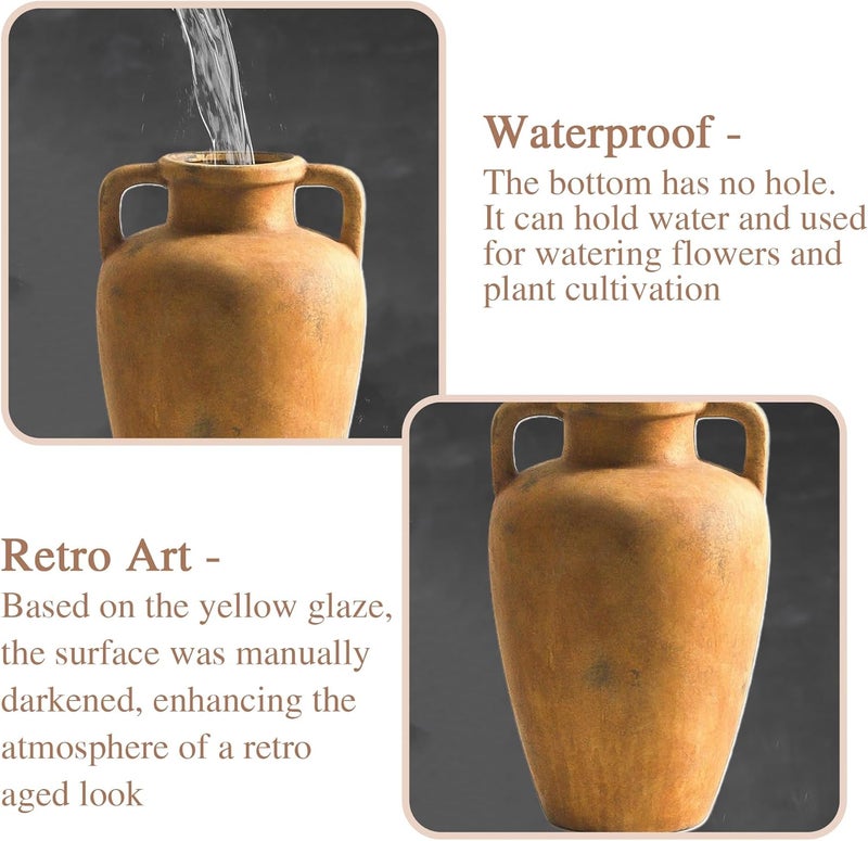Lyeec Ceramic Vase with Handle, 8.85 inch Tall Flower Vase for Centerpieces, Large Decorative Terracotta Vintage Vases, Farmhouse Rustic Vases for Home Decor, Living Room, Table, Neutral - Image 4