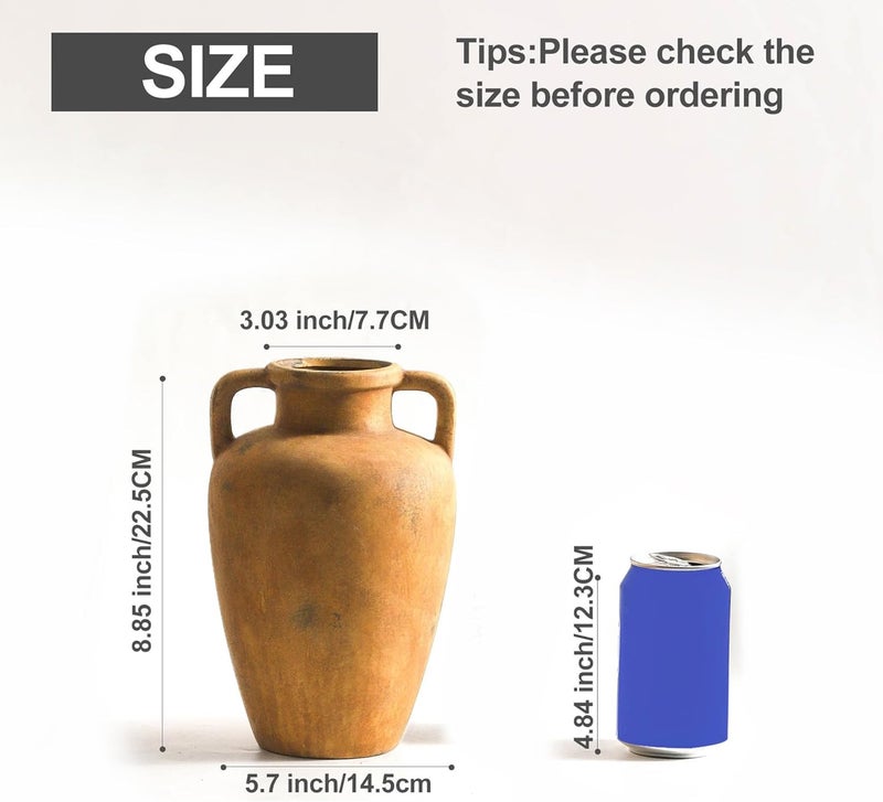 Lyeec Ceramic Vase with Handle, 8.85 inch Tall Flower Vase for Centerpieces, Large Decorative Terracotta Vintage Vases, Farmhouse Rustic Vases for Home Decor, Living Room, Table, Neutral - Image 2