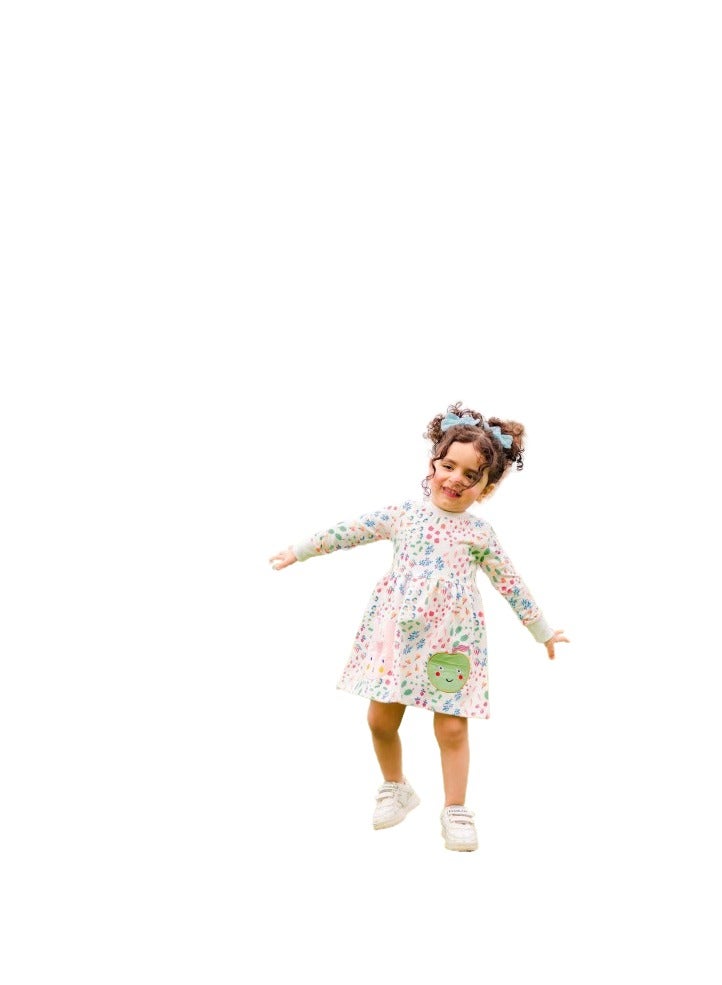 Girls' dress, 1 piece, white and with a drawing, made of Milton material, - Image 1