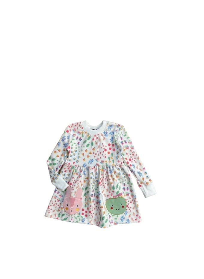 Girls' dress, 1 piece, white and with a drawing, made of Milton material, - Image 2