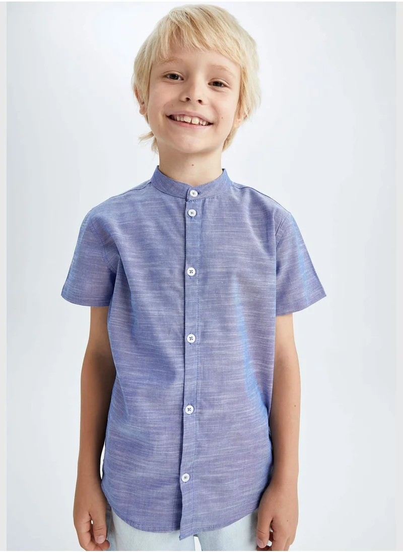 ديفاكتو Boy Stand Up Collar Woven Short Sleeve Shirt