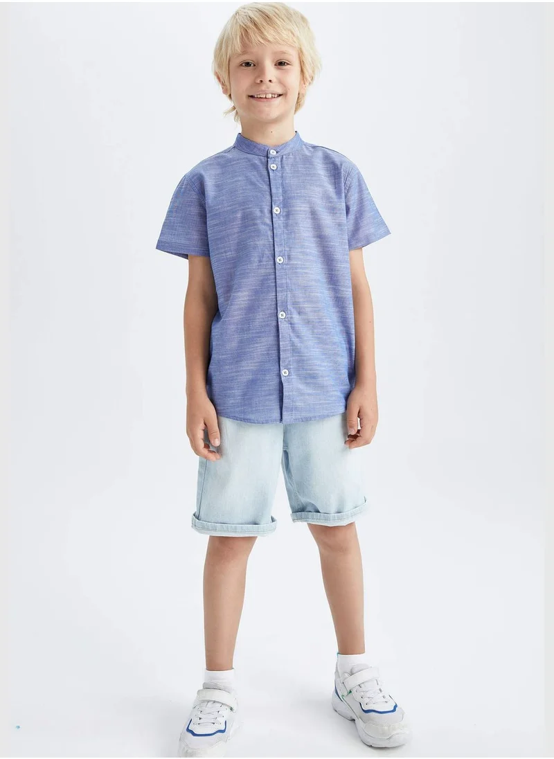 ديفاكتو Boy Stand Up Collar Woven Short Sleeve Shirt