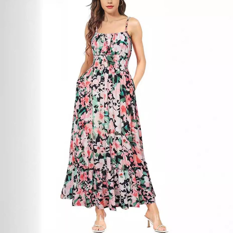 Women's Bohemian Floral Print Sleeveless Maxi Beach Dress - Image 1