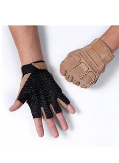 Generic Half-finger sports gloves (camel), anti-slip and for hand protection. For fitness and the gym.  - Image 1