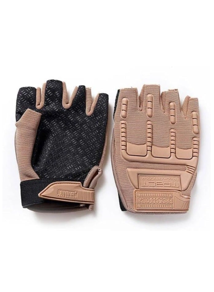 Half-finger sports gloves (camel), anti-slip and for hand protection. For fitness and the gym. - Image 2