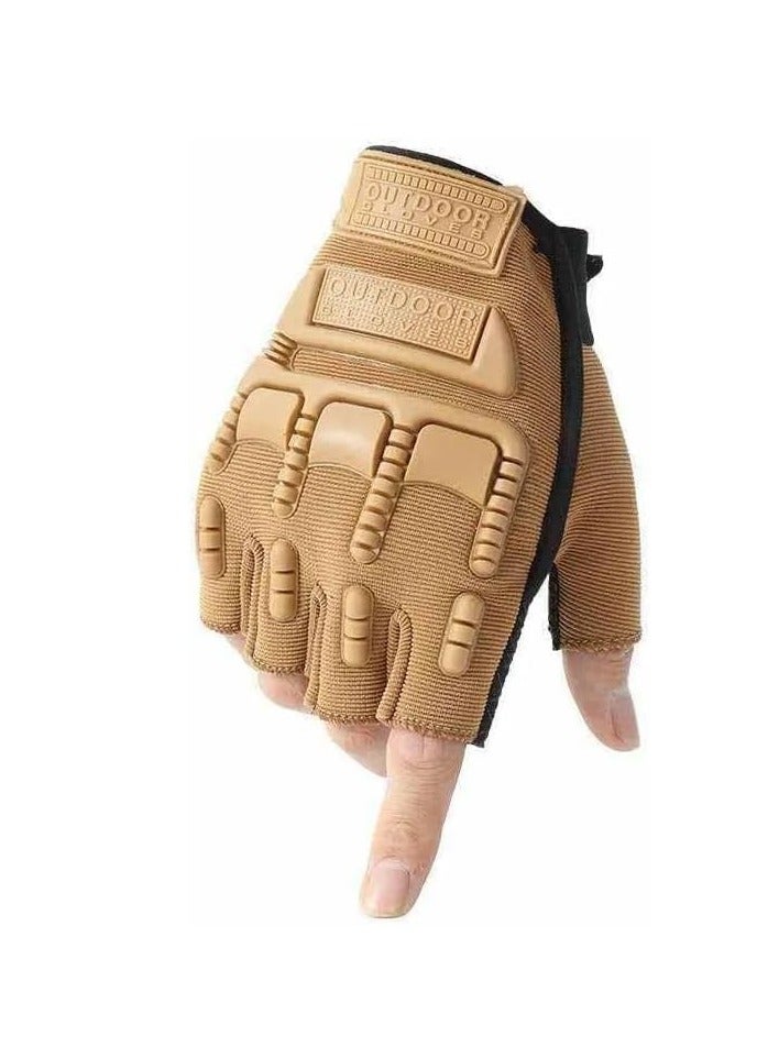 Half-finger sports gloves (camel), anti-slip and for hand protection. For fitness and the gym. - Image 3