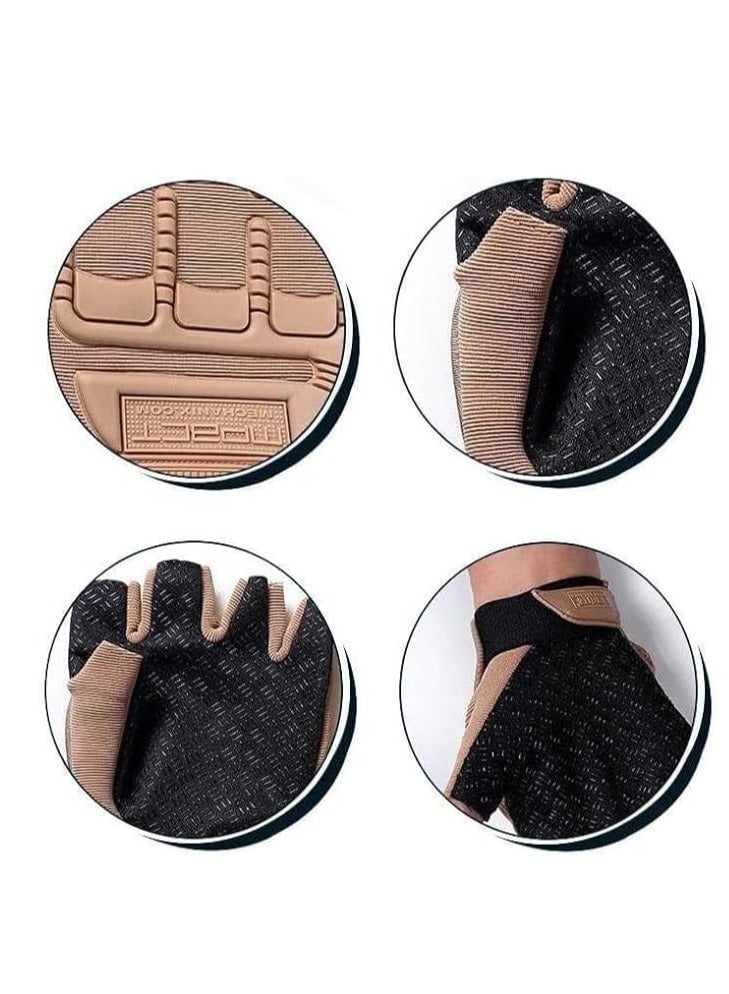 Half-finger sports gloves (camel), anti-slip and for hand protection. For fitness and the gym. - Image 4