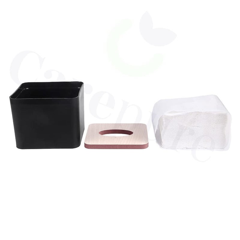 Carepure Pop Up Table Top Removable Bamboo Wooden Cover Tissue Box Dispenser Holder Square 1 Pc with 3 Pack of Tissue Paper Refill (375 PCs) - (Wooden Black) - Image 5
