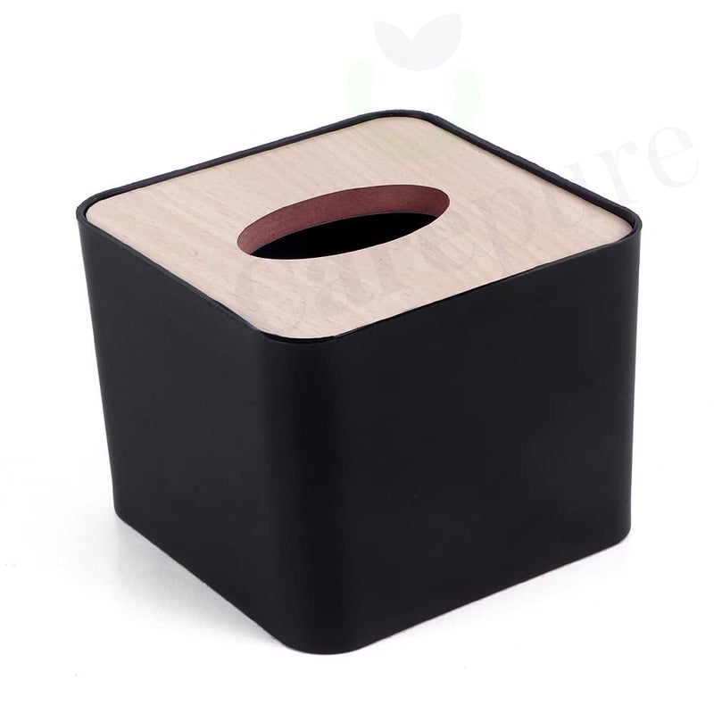 Carepure Pop Up Table Top Removable Bamboo Wooden Cover Tissue Box Dispenser Holder Square 1 Pc with 3 Pack of Tissue Paper Refill (375 PCs) - (Wooden Black) - Image 3