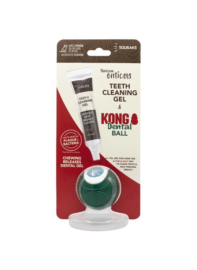TropiClean Enticers Kong Dental Ball Kit for Medium Dogs | Teeth Cleaning Gel | Smoked Beef Brisket Flavor | 1 oz.  - Image 1