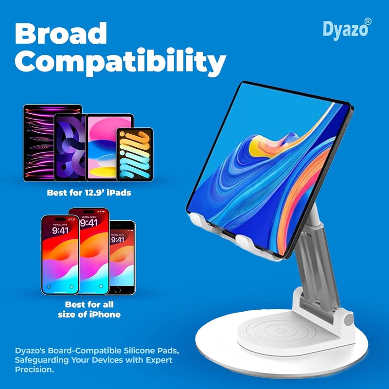 Dyazo Foldable Tablet Stand | Holder Compatible for Desk Compatible for Samsung Galaxy Tabs, iPad All Other Tablets Up to 12.9 inch with 360 Degree Rotation (White) - Image 5