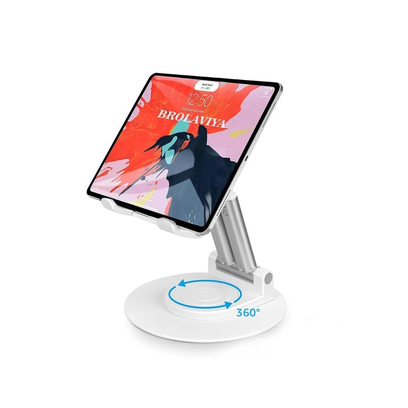Dyazo Foldable Tablet Stand | Holder Compatible for Desk Compatible for Samsung Galaxy Tabs, iPad All Other Tablets Up to 12.9 inch with 360 Degree Rotation (White) - Image 1