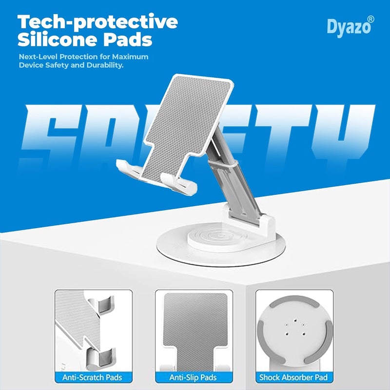 Dyazo Foldable Tablet Stand | Holder Compatible for Desk Compatible for Samsung Galaxy Tabs, iPad All Other Tablets Up to 12.9 inch with 360 Degree Rotation (White) - Image 4