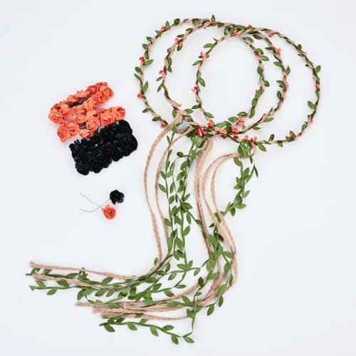 DDazzling Flower Crown Floral Wreath Headband Floral Garland Headbands Photo Props,Rose Flower Crown Kit, 3 Piece (Rainbow) - Image 4
