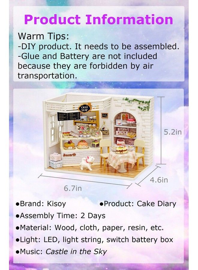 Kisoy Romantic And Cute Dollhouse Miniature Diy House Kit Creative Room Perfect Diy Gift For Friends Lovers And Families(Cake Diary) Plus Dust Proof Cover - Image 3