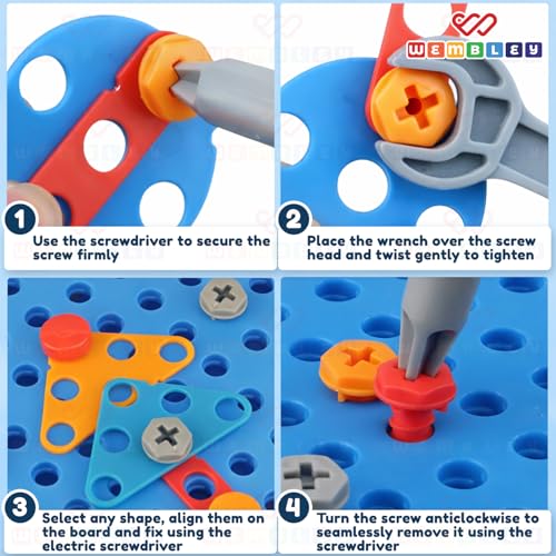 Wembley Electric Drill Screw Puzzle Set| Creative Dinosaur Themed Art Puzzle for Kids| 351 Pieces with Electric Screwdriver| 2D & 3D Building Block Kit| STEM Educational Activity Set for Boys & Girls - Image 5