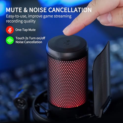 FEELWORLD VM1 Gaming PC USB Microphone Condenser Mic with Noise Cancellation Mute RGB Light Computer Accessories Gifts for Gamer YouTube Twitch Podcast Streaming Recording Online Chat PS4 PS5 - Image 3