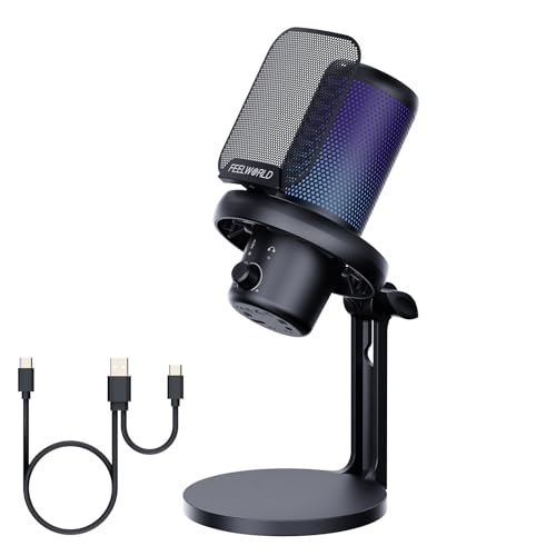 FEELWORLD VM1 Gaming PC USB Microphone Condenser Mic with Noise Cancellation Mute RGB Light Computer Accessories Gifts for Gamer YouTube Twitch Podcast Streaming Recording Online Chat PS4 PS5 - Image 1
