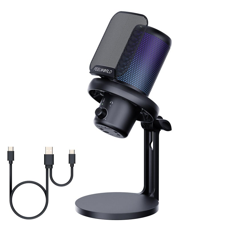 FEELWORLD VM1 Gaming PC USB Microphone Condenser Mic with Noise Cancellation Mute RGB Light Computer Accessories Gifts for Gamer YouTube Twitch Podcast Streaming Recording Online Chat PS4 PS5 - Image 2