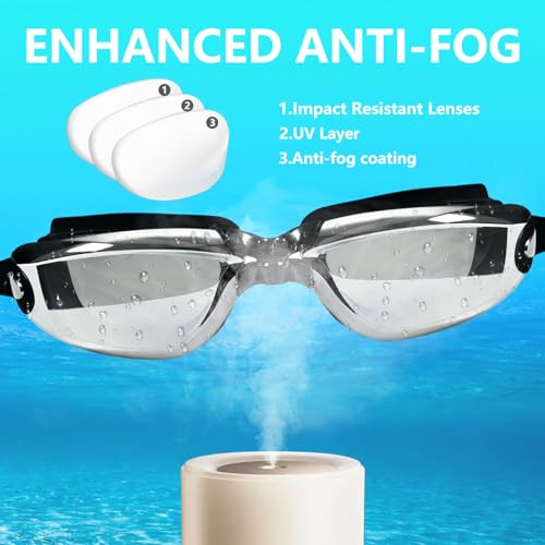 Airoads Shortsighted Swim Goggles Nearsighted Swimming Goggles Leakproof Anti Fog Swimming Goggles for Adult Men Women Youth (-3, Black) - Image 2