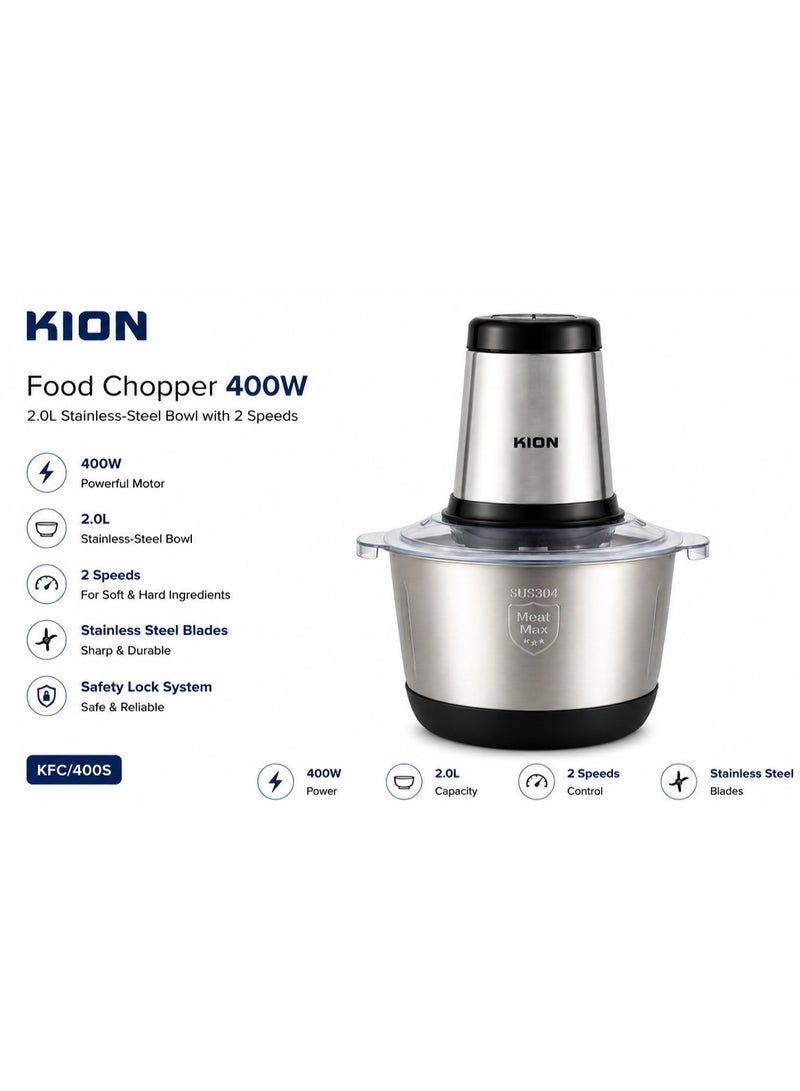 KION Food Chopper 400W 2.0L Stainless Steel Bowl With 2 Speeds - CSU50S20S00 2 L 400 W CSU50S20S00 Silver / Black - Image 1