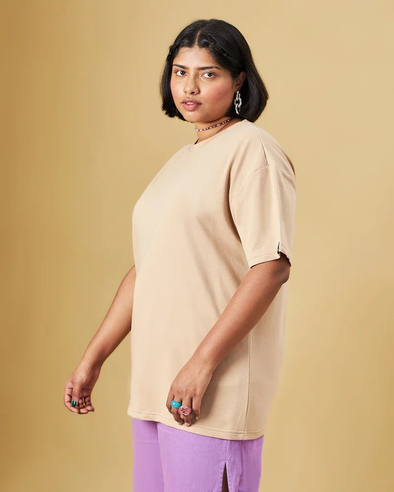 bewakoof Women's Brown Oversized Plus Size T-shirt