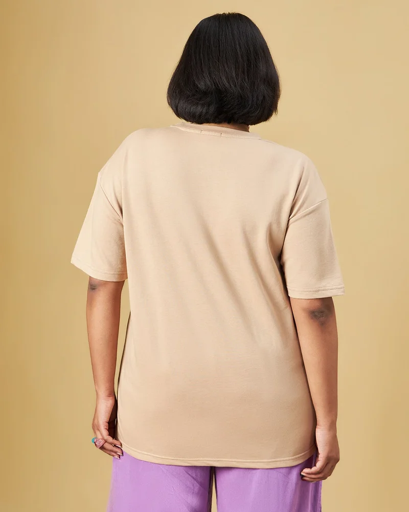 bewakoof  Women's Brown Oversized Plus Size T-shirt for Women | Best Price UAE
