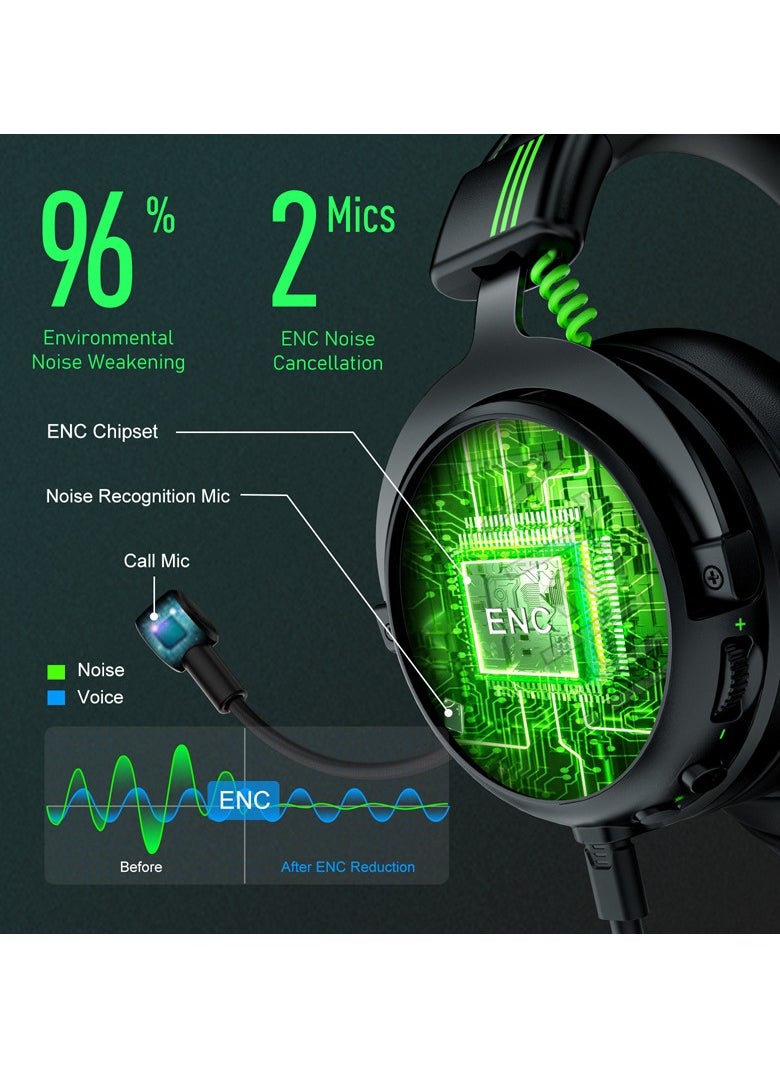 EKSA - Gaming Headset  7.1 Surround Sound for PS4 PS5 Xbox, AI Intelligent Noise Cancelling Microphone, Game/Muisc Mode, Wired Headphones for Xbox one, Computer - Image 1