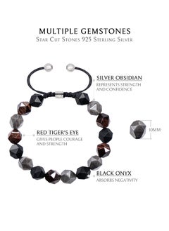 AWNL AWNL Men's Woven Drawstring Beaded Bracelet with 10mm Natural Gemstones and Sterling Silver Closure,Gift for Men Husband Boyfriend  - Image 4