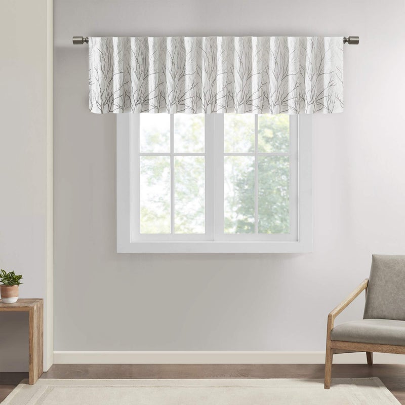 madison park Madison Park Andora Embroidered Rod Pocket Valance Tree Small Faux Silk Valances for Window 50 x 18 White