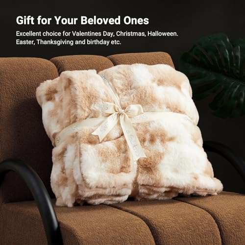 SAPHREAS Faux Fur Throw Blanket for Couch, Fluffy Fuzzy Bubble Blanket for Sofa Bed Living Room, Decor Soft Cozy Gifts for Women Men, 50x60” Tie Dye Khaki - Image 2
