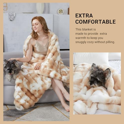 SAPHREAS Faux Fur Throw Blanket for Couch, Fluffy Fuzzy Bubble Blanket for Sofa Bed Living Room, Decor Soft Cozy Gifts for Women Men, 50x60” Tie Dye Khaki - Image 4