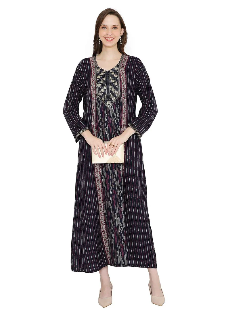 HANA & SARA UNIQUE THREAD EMBROIDERY WITH SMALL STONE WORK LONG VISCOSE ARABIC KAFTAN FARASHA DRESS