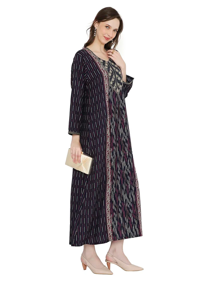 HANA & SARA UNIQUE THREAD EMBROIDERY WITH SMALL STONE WORK LONG VISCOSE ARABIC KAFTAN FARASHA DRESS
