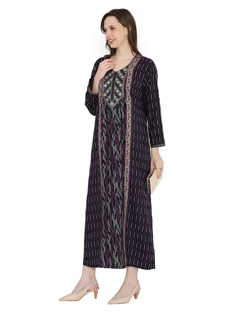 HANA & SARA UNIQUE THREAD EMBROIDERY WITH SMALL STONE WORK LONG VISCOSE ARABIC KAFTAN FARASHA DRESS