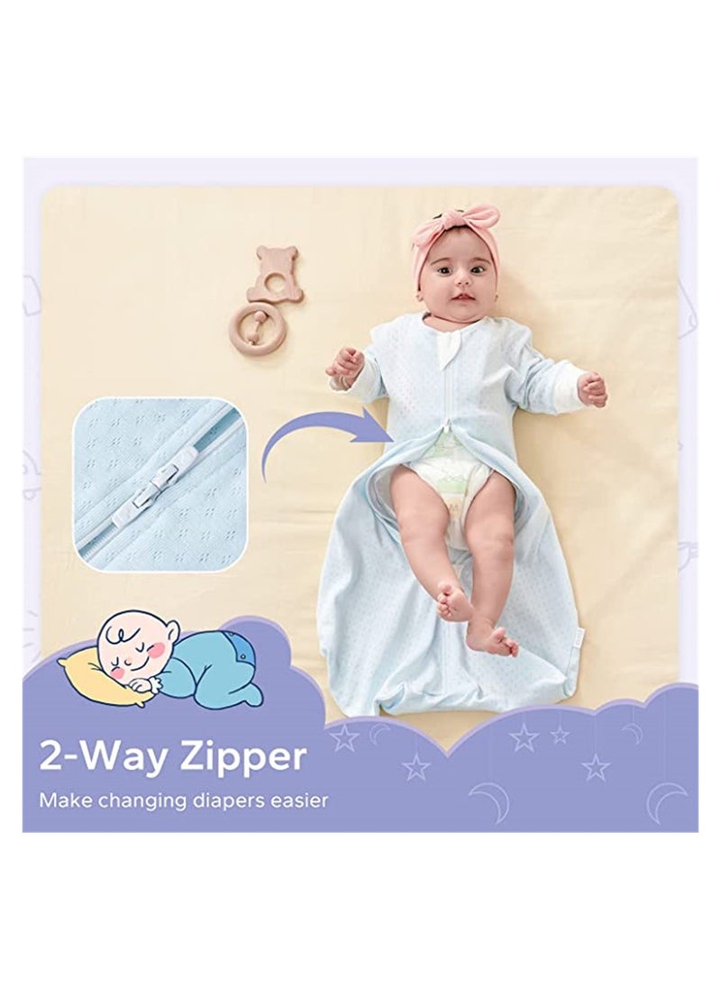 SYOSI - SYOSI Baby Cotton Sleeping Bag, Half-Long Sleeve Baby Mesh Sleep Sack, Wearable Blanket with Hollowed Breathable Dots for Newborn, Light Blue - Image 1