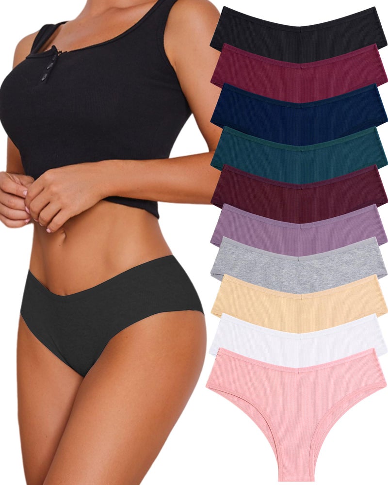 Sth Big 10 Pack Womens Cotton Underwear Sexy Stretch V-Waist Ladies Bikini Panties Low Rise Cotton Cheeky Hipster S-XXL(10A,M) - Image 1