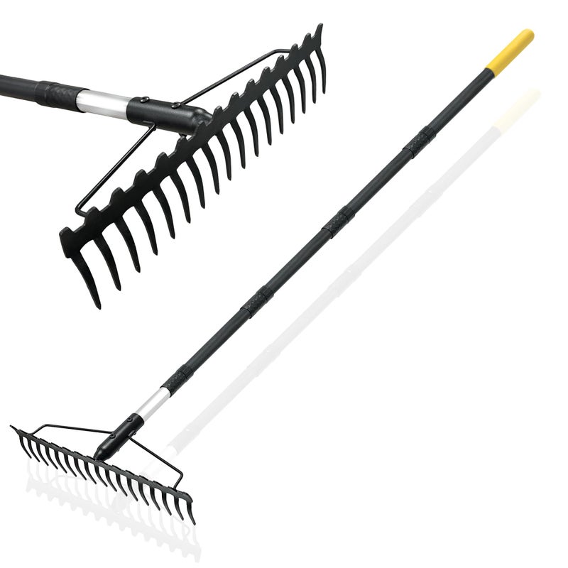 BlumeTrec Bow Rake, 68-Inch Adjustable Handle Garden Rake with 17 Steel Tines, Heavy Duty Dual-Sided Metal Rake Landscape Gardening Tool for Soil Loosening Lawn Yard Leaves Mulch Thatch Removing - Image 1