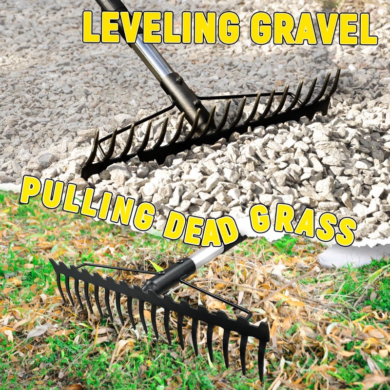 BlumeTrec Bow Rake, 68-Inch Adjustable Handle Garden Rake with 17 Steel Tines, Heavy Duty Dual-Sided Metal Rake Landscape Gardening Tool for Soil Loosening Lawn Yard Leaves Mulch Thatch Removing - Image 4