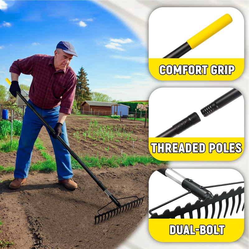BlumeTrec Bow Rake, 68-Inch Adjustable Handle Garden Rake with 17 Steel Tines, Heavy Duty Dual-Sided Metal Rake Landscape Gardening Tool for Soil Loosening Lawn Yard Leaves Mulch Thatch Removing - Image 5