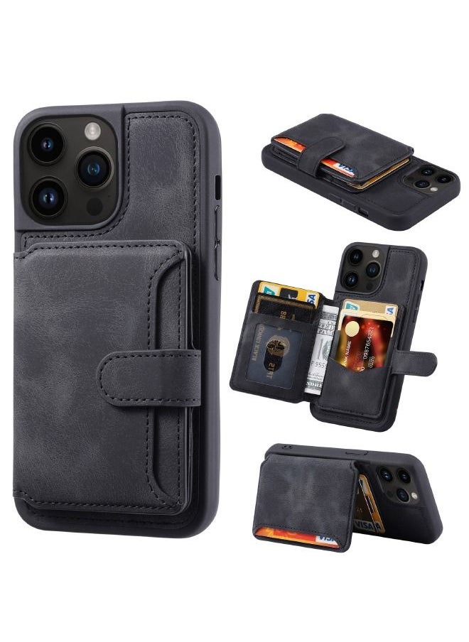 Generic - iPhone 15 Pro Case with RFID Blocking Credit Card Holder, PU Leather Kickstand Card Slots Protective Case Cover, Luxury Flip Wallet Case for iPhone 15 Pro 6.1", Black - Image 1