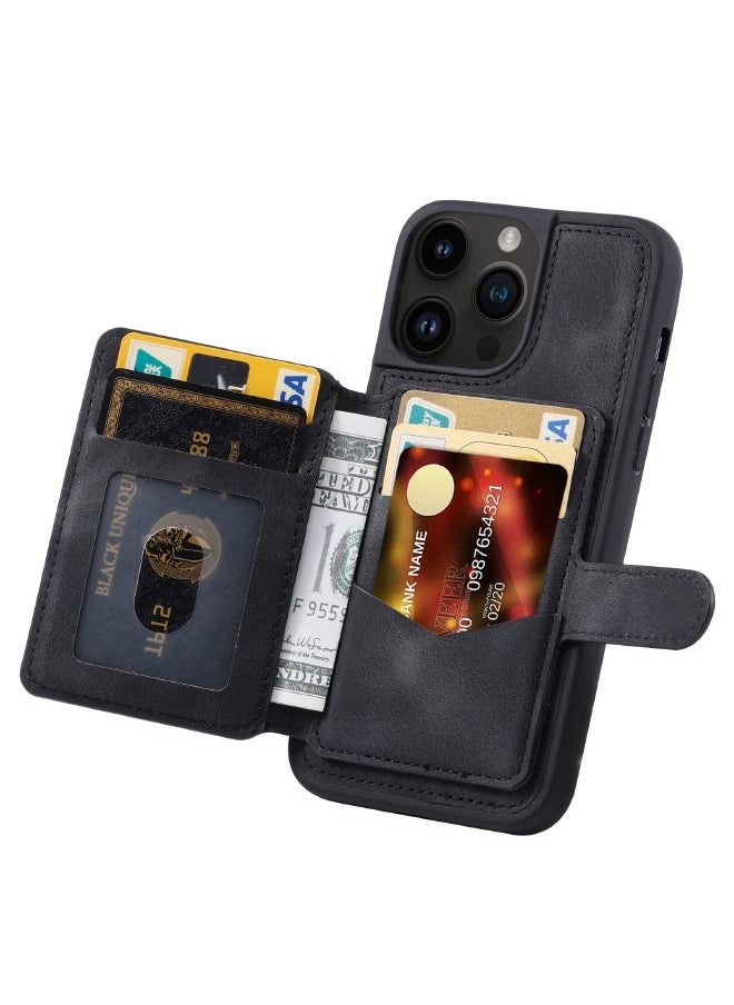 Generic - iPhone 15 Pro Case with RFID Blocking Credit Card Holder, PU Leather Kickstand Card Slots Protective Case Cover, Luxury Flip Wallet Case for iPhone 15 Pro 6.1", Black - Image 1