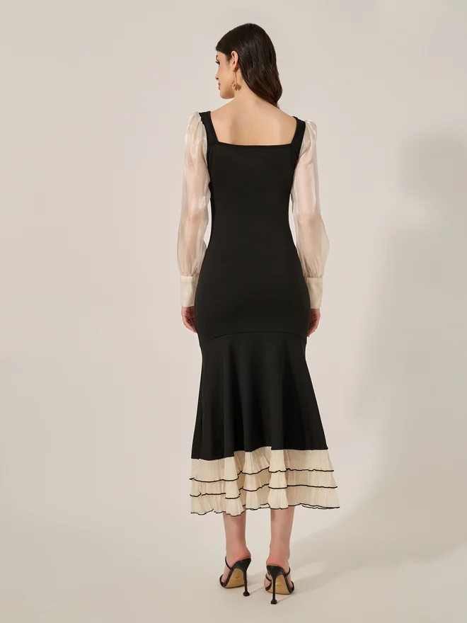 تايك تو Take Two Black Color Block Long Sleeve Layered Maxi Dress