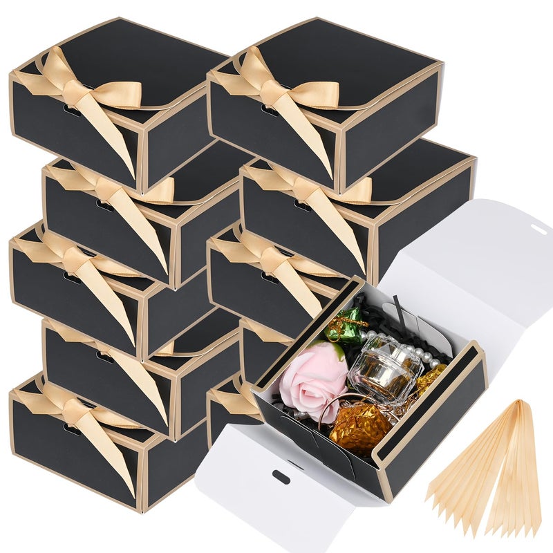 WLUSEAXI 12Pack Small Gift Boxes with Lids, 4.5''x4.5''x2'' Small Boxes for Gifts with Ribbons, Black Gift Boxes for Present, Birthday, Valentine's Day, Mother's Day, Holiday - Image 1