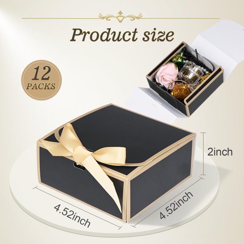 WLUSEAXI 12Pack Small Gift Boxes with Lids, 4.5''x4.5''x2'' Small Boxes for Gifts with Ribbons, Black Gift Boxes for Present, Birthday, Valentine's Day, Mother's Day, Holiday - Image 3