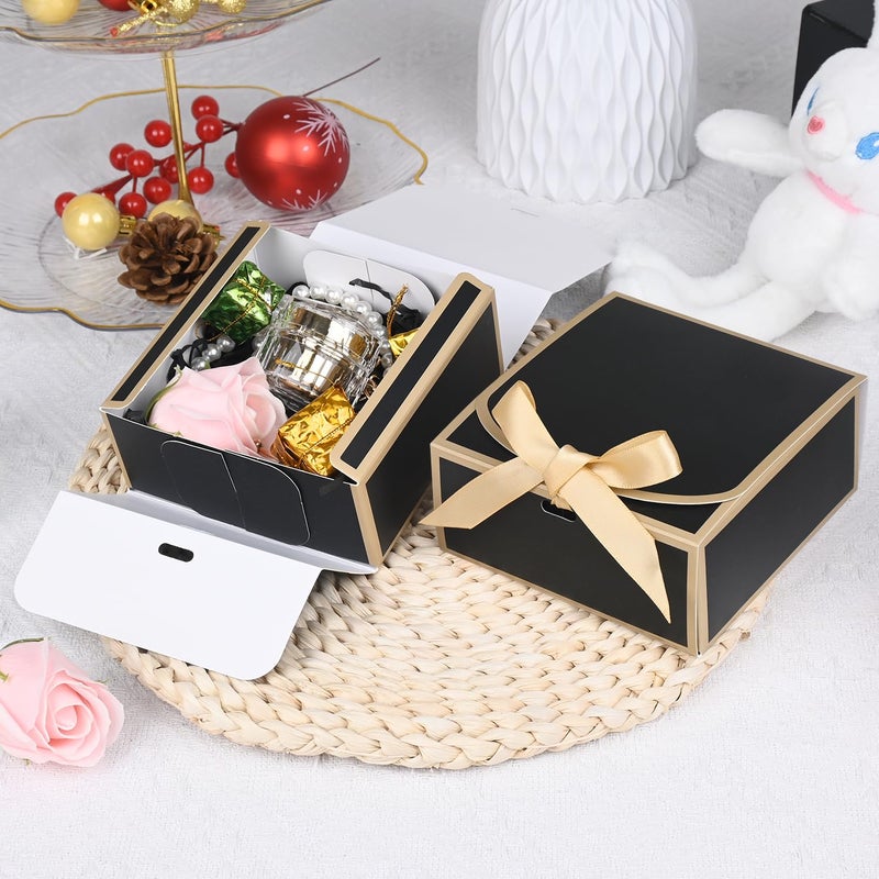 WLUSEAXI 12Pack Small Gift Boxes with Lids, 4.5''x4.5''x2'' Small Boxes for Gifts with Ribbons, Black Gift Boxes for Present, Birthday, Valentine's Day, Mother's Day, Holiday - Image 2