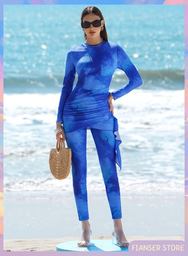 Fianser Burkini Swimwear 2-Piece Swimsuits Set Long Sleeve Dress Style Full Cover Beachwear Modest Fashion Conservative Islamic Muslim Classic Arabic Clothing Sun UV Protection Diving Suit Surfing Suit Quick Dry Beachwear Swimming Costume Zipper Long Pants - Image 1
