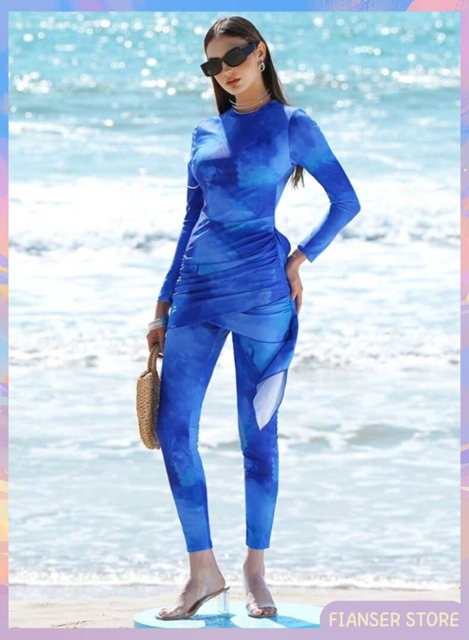 Fianser Burkini Swimwear 2-Piece Swimsuits Set Long Sleeve Dress Style Full Cover Beachwear Modest Fashion Conservative Islamic Muslim Classic Arabic Clothing Sun UV Protection Diving Suit Surfing Suit Quick Dry Beachwear Swimming Costume Zipper Long Pants - Image 2