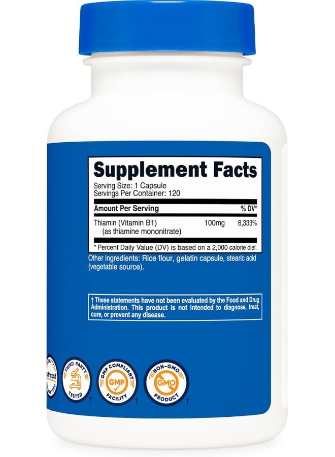 نيوتريكوست فيتامين ب1 (ثيامين) 100 ملغ، 120 كبسولة - خالية من الغلوتين وغير معدلة وراثيًا - Image 5